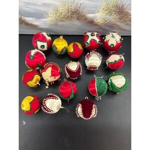 Vintage Handmade Satin Push Pin Christmas Ornaments Sequin Bead Lot 16 Kitschy